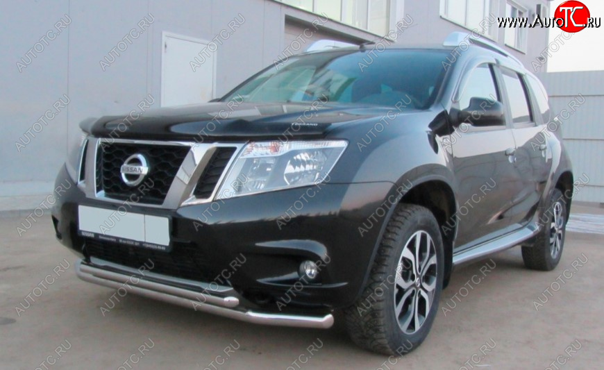 11 199 р. Защита переднего бампера Slitkoff (Ø 57+Ø 42, двойная).  Nissan Terrano  D10 (2013-2022) дорестайлинг, рестайлинг (Нержавеющая сталь)  с доставкой в г. Краснодар