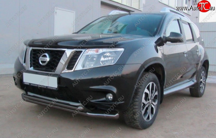 8 699 р. Защита переднего бампера Slitkoff (Ø 57+Ø 42, двойная). Nissan Terrano D10 дорестайлинг (2013-2016) (Сталь с полимерным покрытием. Цвет: черный)  с доставкой в г. Краснодар