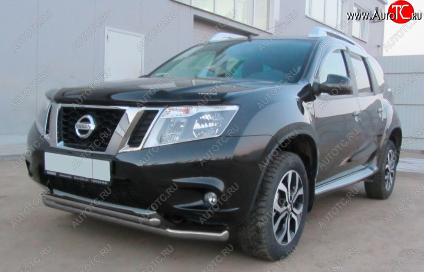 8 699 р. Защита переднего бампера Slitkoff (Ø 57+Ø 42, двойная).  Nissan Terrano  D10 (2013-2016) дорестайлинг (Сталь с полимерным покрытием. Цвет: серебристый)  с доставкой в г. Краснодар