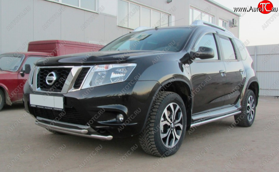 10 599 р. Защита переднего бампера Slitkoff (Ø 42+Ø 42, двойная).  Nissan Terrano  D10 (2013-2022) дорестайлинг, рестайлинг (Нержавеющая сталь)  с доставкой в г. Краснодар