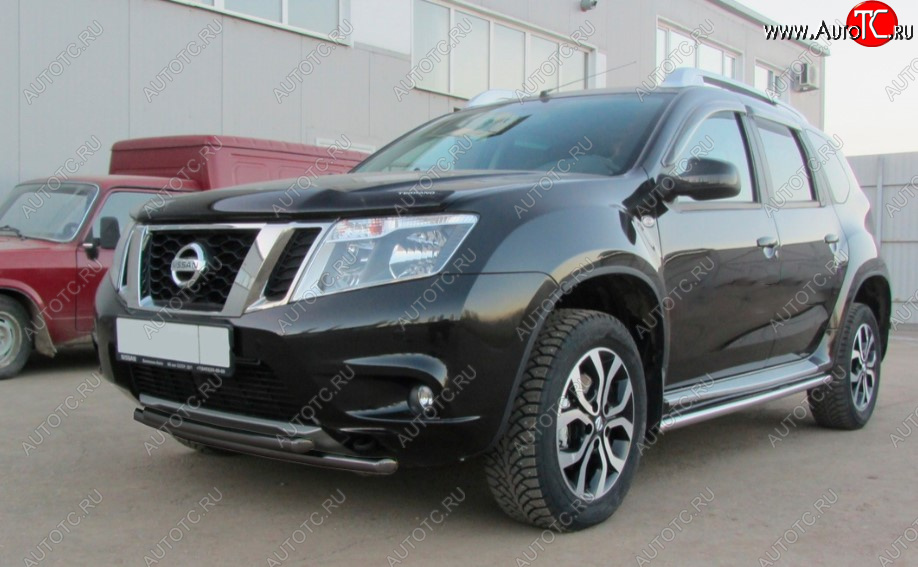 7 299 р. Защита переднего бампера Slitkoff (Ø 42+Ø 42, двойная).  Nissan Terrano  D10 (2013-2016) дорестайлинг (Сталь с полимерным покрытием. Цвет: черный)  с доставкой в г. Краснодар