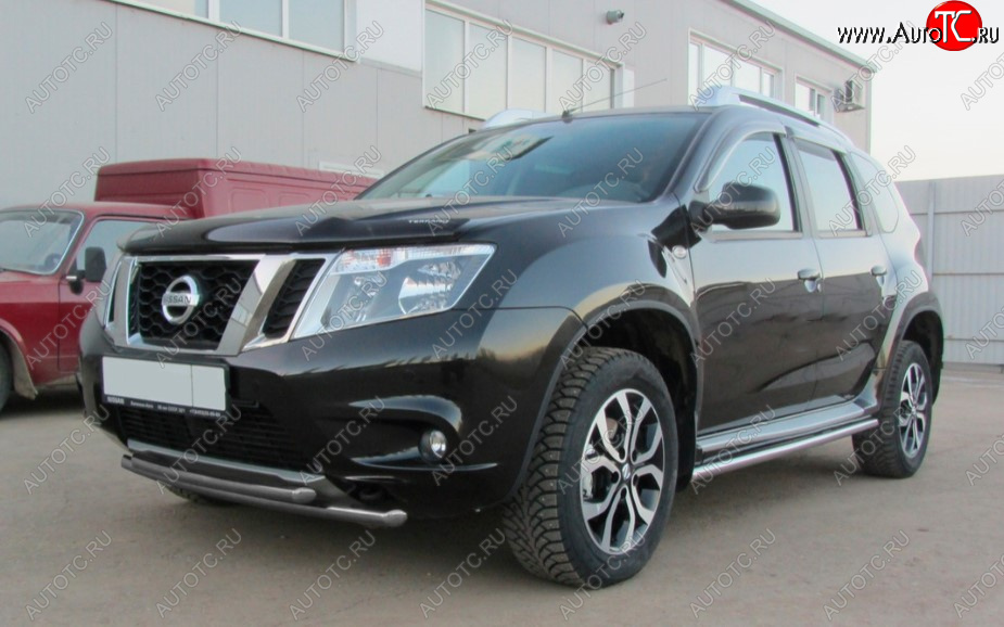 7 299 р. Защита переднего бампера Slitkoff (Ø 42+Ø 42, двойная).  Nissan Terrano  D10 (2013-2016) дорестайлинг (Сталь с полимерным покрытием. Цвет: серебристый)  с доставкой в г. Краснодар