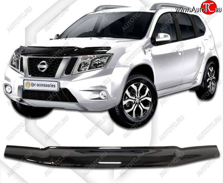 2 199 р. Дефлектор капота CA-Plastiс  Nissan Terrano  D10 (2013-2022) дорестайлинг, рестайлинг (Classic черный, Без надписи)  с доставкой в г. Краснодар