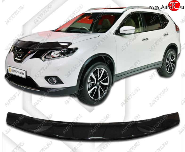 2 189 р. Дефлектор капота CA-Plastiс  Nissan X-trail  3 T32 (2013-2022) дорестайлинг, рестайлинг (Classic черный, Без надписи)  с доставкой в г. Краснодар