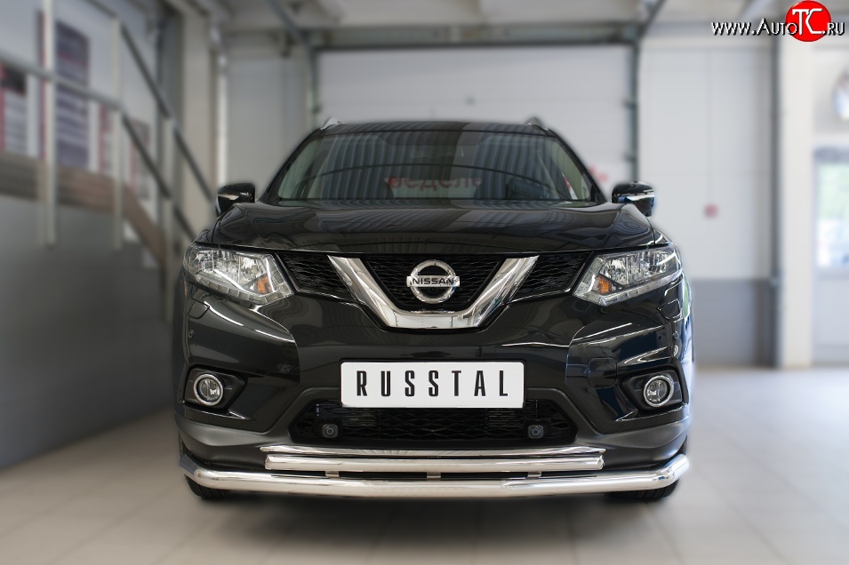 18 399 р. Защита переднего бампера (2 трубыØ63 и 42 мм, нержавейка) SLITKOFF  Nissan X-trail  3 T32 (2013-2018) дорестайлинг  с доставкой в г. Краснодар