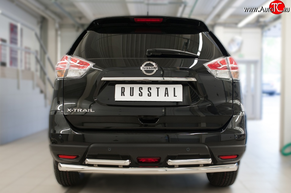 13 649 р. Защита заднего бампера (Ø63 и 42 мм, уголки, нержавейка) SLITKOFF  Nissan X-trail  3 T32 (2017-2022) рестайлинг  с доставкой в г. Краснодар