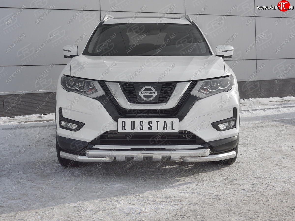 24 999 р. Защита переднего бампера (Ø63 мм с клыками, нержавейка) SLITKOFF  Nissan X-trail  3 T32 (2013-2018) дорестайлинг  с доставкой в г. Краснодар