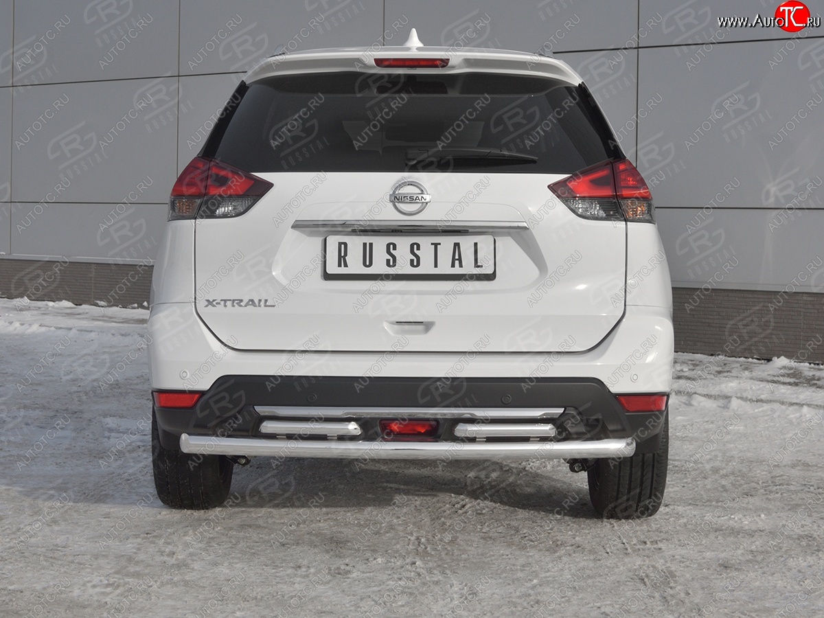 18 449 р. Защита заднего бампера (Ø63 и 42 мм , нержавейка) RUSSTAL Nissan X-trail 3 T32 рестайлинг (2017-2022)  с доставкой в г. Краснодар