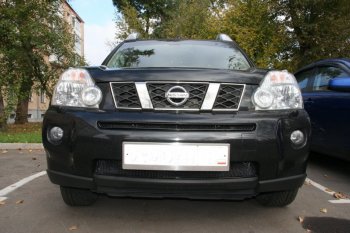 2 799 р. Защитная сетка решетки переднего бампера Arbori Nissan X-trail 2 T31 дорестайлинг (2007-2011) (Чёрная, 15 мм)  с доставкой в г. Краснодар. Увеличить фотографию 2