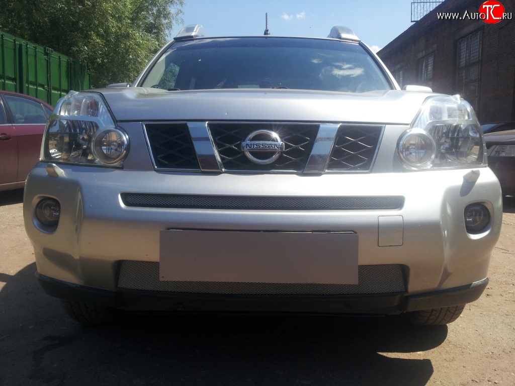 1 539 р. Нижняя сетка на бампер Russtal (хром) Nissan X-trail 2 T31 дорестайлинг (2007-2011)  с доставкой в г. Краснодар