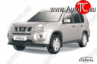 6 119 р. Защита переднего бампера (рестайлинг) Arbori (черная, 1 труба d57 mm). Nissan X-trail 2 T31 дорестайлинг (2007-2011)  с доставкой в г. Краснодар