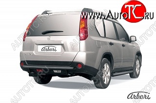 5 399 р. Защита заднего бампера Arbori (черная, 1 труба d57 mm). Nissan X-trail 2 T31 дорестайлинг (2007-2011) (дорестайлинг)  с доставкой в г. Краснодар