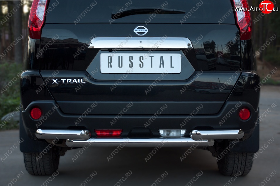 18 649 р. Защита заднего бампера (2 трубы Ø63, нержавейка) SLITKOFF  Nissan X-trail  2 T31 (2010-2015) рестайлинг  с доставкой в г. Краснодар