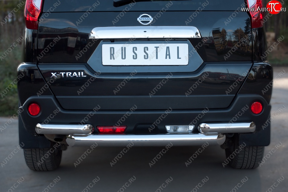 17 649 р. Защита заднего бампера (2 трубы Ø76, нержавейка) SLITKOFF  Nissan X-trail  2 T31 (2010-2015) рестайлинг  с доставкой в г. Краснодар