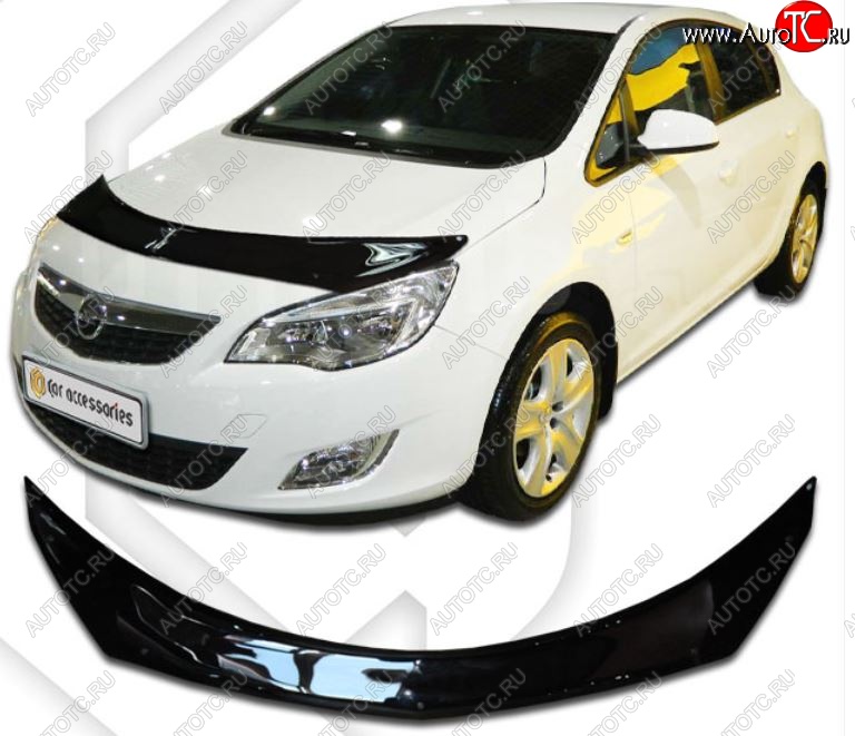 2 699 р. Дефлектор капота CA-Plastiс  Opel Astra  J (2012-2017) хэтчбек 5 дв.  рестайлинг (Шелкография черная)  с доставкой в г. Краснодар