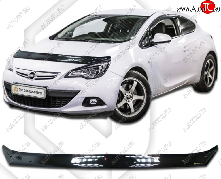 1 999 р. Дефлектор капота CA-Plastiс  Opel Astra  J GTC (2011-2018) (Classic черный, Без надписи)  с доставкой в г. Краснодар