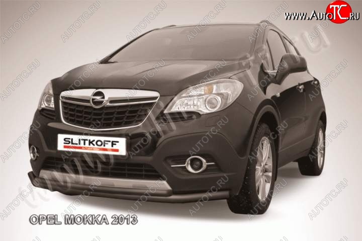 11 249 р. Защита переднего бампер Slitkoff Opel Mokka  дорестайлинг (2012-2016) (Цвет: серебристый)  с доставкой в г. Краснодар