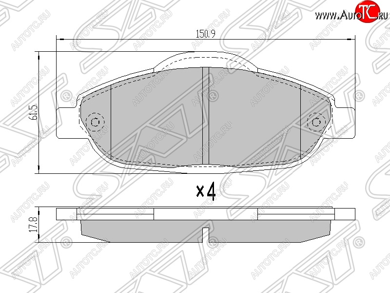 1 099 р. Колодки тормозные SAT (передние) Peugeot 308 T7 универсал дорестайлинг (2007-2011)  с доставкой в г. Краснодар