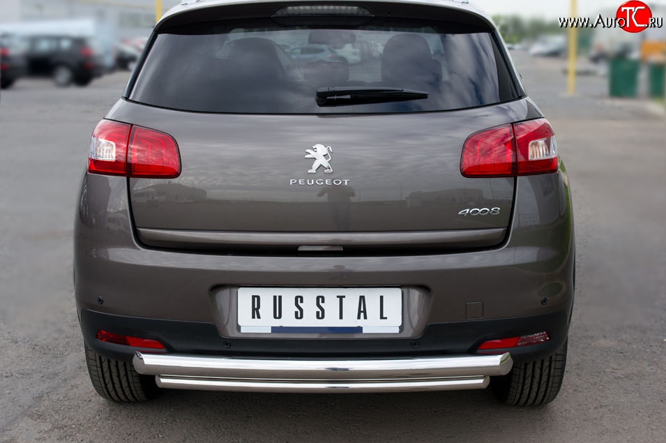 14 399 р. Защита заднего бампера (Ø76 и 42 мм, нержавейка) SLITKOFF  Peugeot 4008 (2012-2017) (с короткой нижней трубой)  с доставкой в г. Краснодар