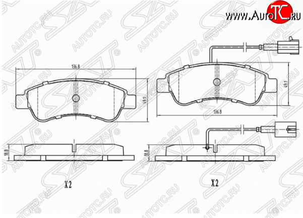 1 189 р. Комплект задних тормозных колодок SAT (с датчиком износа) Peugeot Boxer 250 (2006-2014)  с доставкой в г. Краснодар