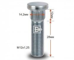 Забивная шпилька 28 мм ступицы Вектор M12x1.25x28 