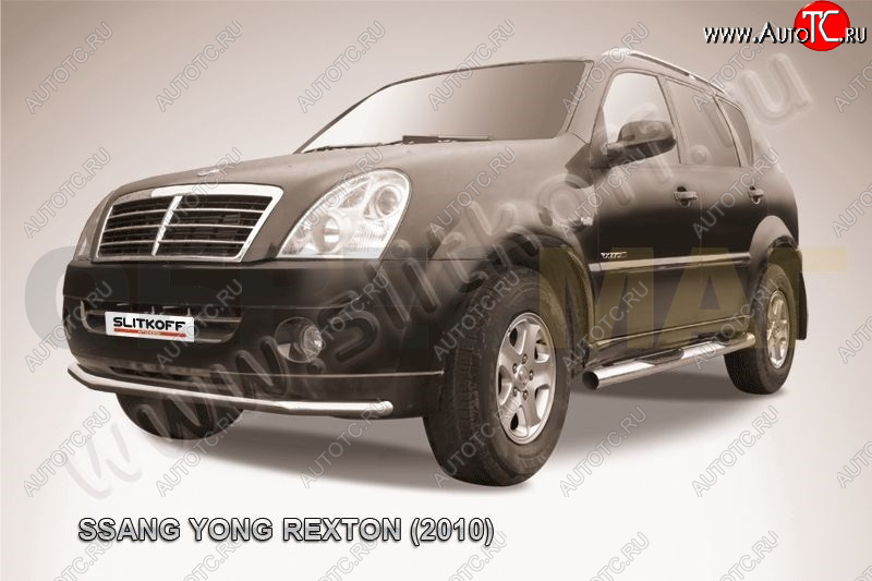 8 299 р. Защита переднего бампер Slitkoff  SSANGYONG Rexton  Y250 (2006-2012) (Цвет: серебристый)  с доставкой в г. Краснодар