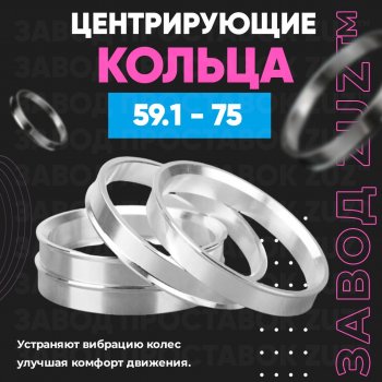 Алюминиевое центровочное кольцо (4 шт) ЗУЗ 59.1 x 75.0 Nissan Almera (N15), March (K11), Micra (K11), Pulsar (N14,  N15), Sentra (2,  3,  4), Sunny (N14), Subaru Domingo (FA,D-11), R2 (RC1-RC2)