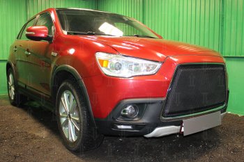 6 999 р. Защитная сетка в бампер (3D, ячейка 4х10 мм) Alfeco Премиум Mitsubishi ASX дорестайлинг (2010-2012) (Чёрная)  с доставкой в г. Краснодар. Увеличить фотографию 3