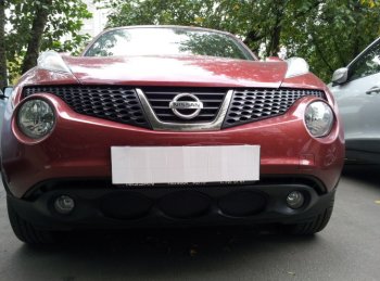 Защитная сетка в бампер (низ, ячейка 3х7 мм) Стрелка11 Стандарт Nissan Juke 1 YF15 дорестайлинг (2010-2014)  (Чёрная)