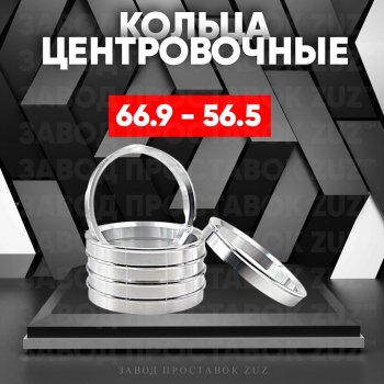 Алюминиевое центровочное кольцо (4 шт) ЗУЗ 56.5 x 66.9 Chery Fora A21, Chevrolet Fora (A21), Daewoo Kalos, Fiat Kalos, Opel Astra (G,  H,  H GTC), Combo (C), Corsa (C,  D), Meriva (A,  B), Tigra (A)