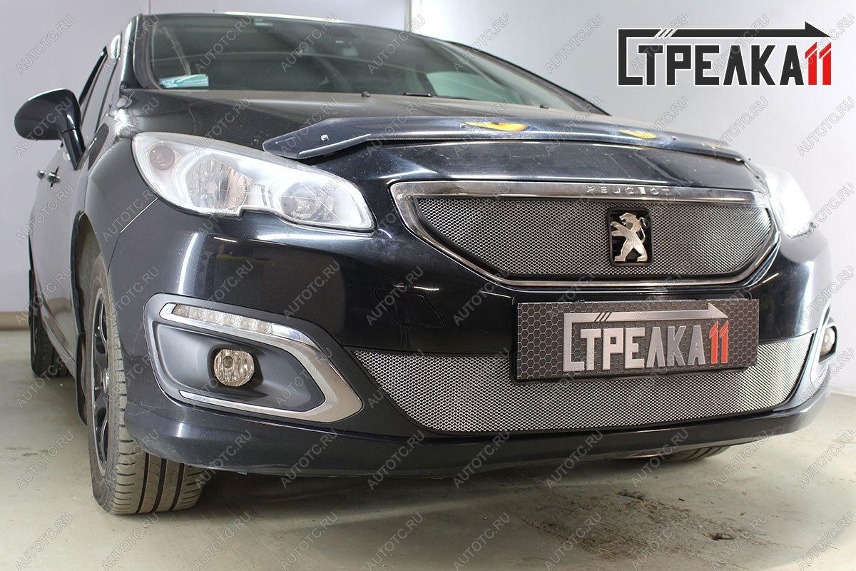 3 499 р. Защита радиатора (низ) Стрелка11 Стандарт  Peugeot 408 (2015-2022) рестайлинг (хром)  с доставкой в г. Краснодар