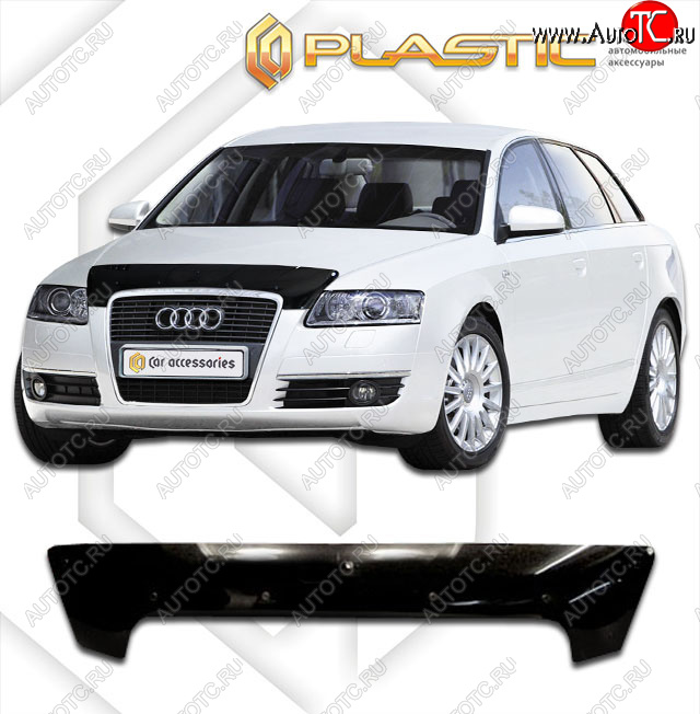 1 899 р. Дефлектор капота CA-Plastic  Audi A6  C6 (2004-2010) дорестайлинг, универсал, рестайлинг, универсал (classic черный, без надписи)  с доставкой в г. Краснодар