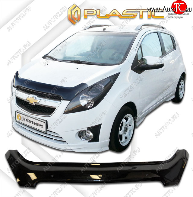 2 299 р. Дефлектор капота CA-Plastic  Chevrolet Spark  M300 (2010-2015) дорестайлинг (classic черный, без надписи)  с доставкой в г. Краснодар