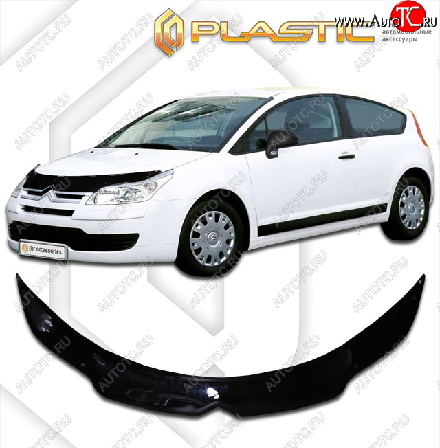 2 199 р. Дефлектор капота CA-Plastic  CITROEN C4 (2008-2011)  рестайлинг, хэтчбэк 3 дв.,  рестайлинг, хэтчбэк 5 дв. (classic черный, без надписи)  с доставкой в г. Краснодар