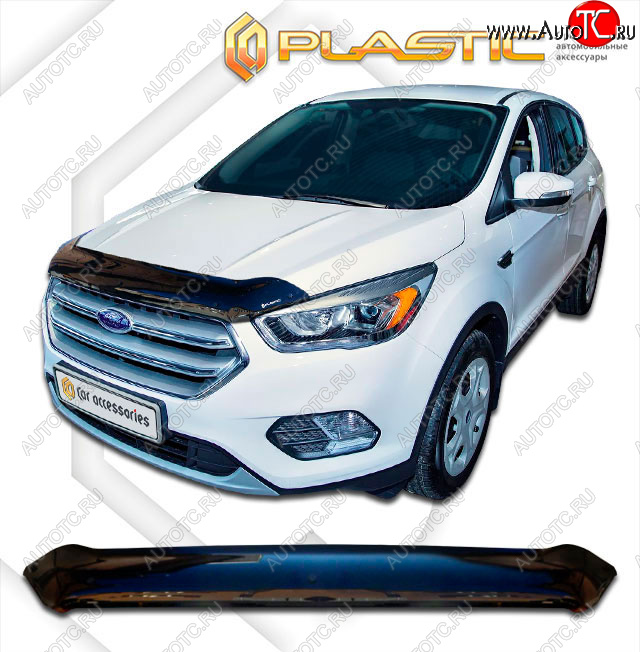 2 099 р. Дефлектор капота CA-Plastic  Ford Escape  3 (2016-2019) рестайлинг (classic черный, без надписи)  с доставкой в г. Краснодар