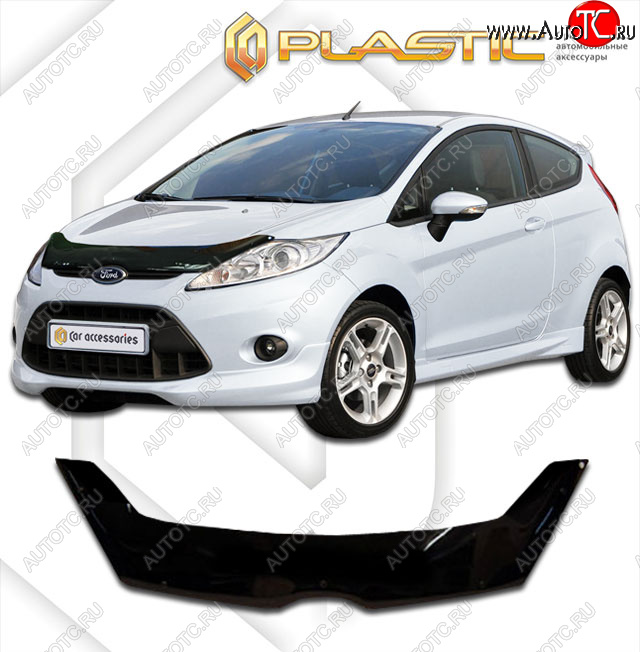 2 099 р. Дефлектор капота CA-Plastic  Ford Fiesta  6 (2008-2013) хэтчбэк 3 дв. дорестайлинг, хэтчбэк 5 дв. дорестайлинг (classic черный, без надписи)  с доставкой в г. Краснодар