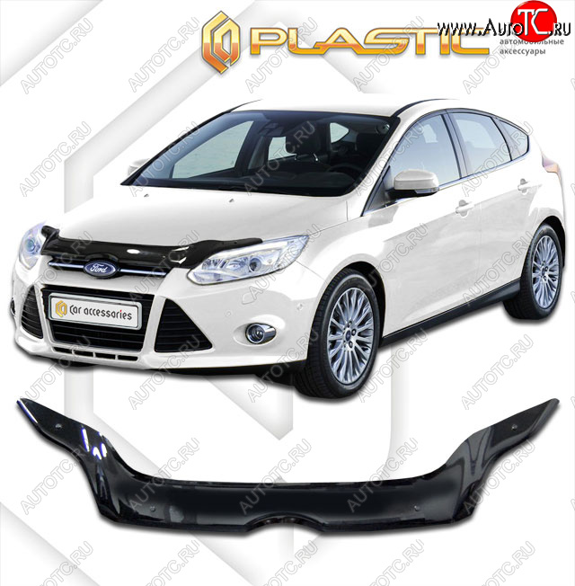 2 299 р. Дефлектор капота CA-Plastiс  Ford Focus  3 (2010-2015) хэтчбэк дорестайлинг (classic черный, без надписи)  с доставкой в г. Краснодар