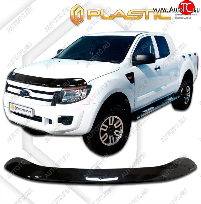 2 199 р. Дефлектор капота CA-Plastic  Ford Ranger  RapCab (2011-2016) дорестайлинг (classic черный, без надписи)  с доставкой в г. Краснодар