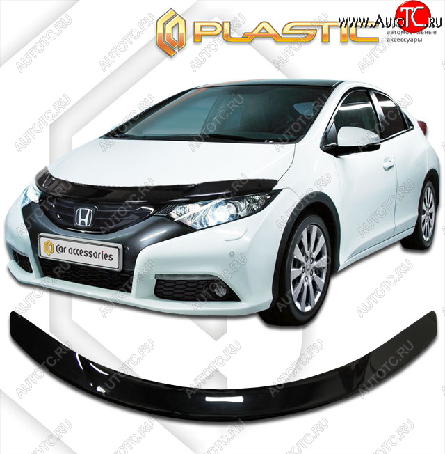 2 159 р. Дефлектор капота CA-Plastic  Honda Civic  9 (2011-2016) FK хэтчбэк (classic черный, без надписи)  с доставкой в г. Краснодар