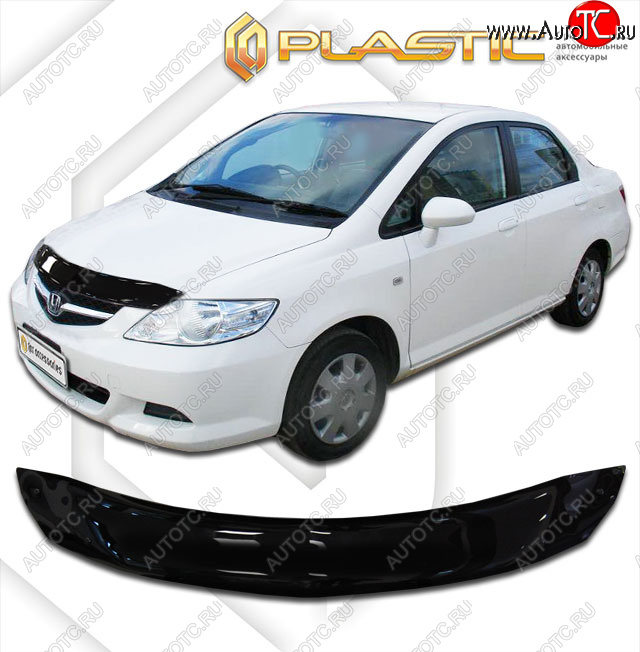 1 899 р. Дефлектор капота CA-Plastic  Honda Fit Aria  GD (2005-2009) рестайлинг седан (classic черный, без надписи)  с доставкой в г. Краснодар