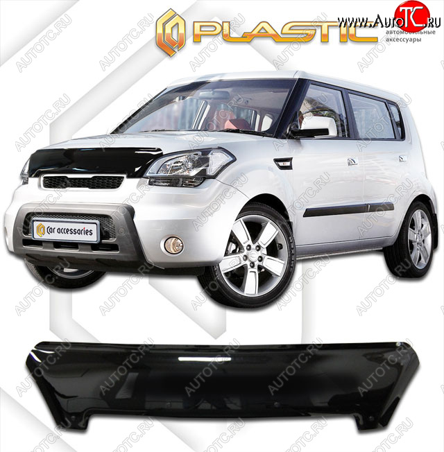 2 189 р. Дефлектор капота CA-Plastic  KIA Soul  AM (2011-2014) рестайлинг (classic черный, без надписи)  с доставкой в г. Краснодар