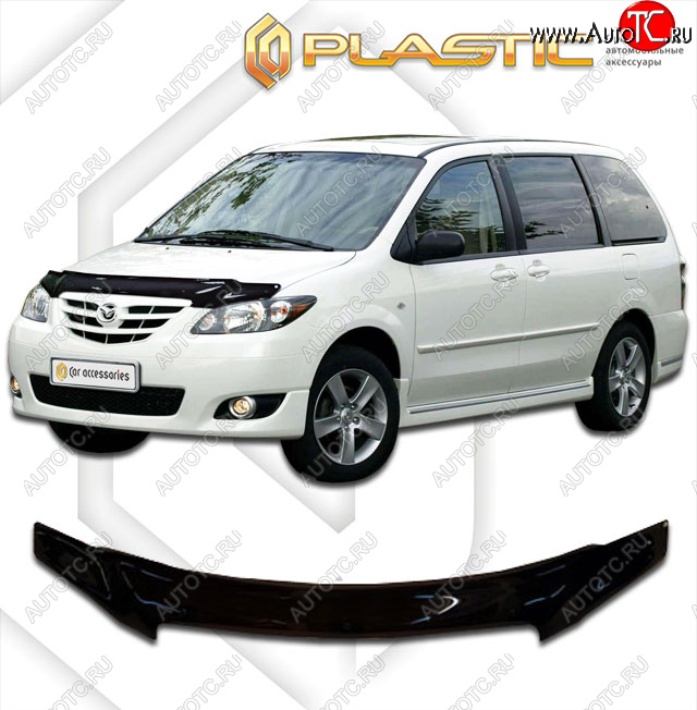 2 199 р.  Дефлектор капота CA-Plastic  Mazda MPV  LW (2003-2006) 2-ой рестайлинг (cерия Сlassic черный, без надписи)  с доставкой в г. Краснодар