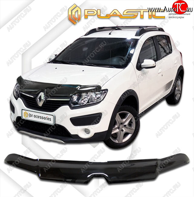 2 359 р. Дефлектор капота CA-Plastic  Renault Sandero Stepway  (B8) (2014-2022) дорестайлинг, рестайлинг (classic черный, без надписи)  с доставкой в г. Краснодар