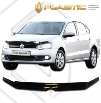 1 899 р. Дефлектор капота CA-Plastic  Volkswagen Polo  Mk5 (2010-2015) хэтчбэк 3 дв. (classic черный, без надписи)  с доставкой в г. Краснодар. Увеличить фотографию 1