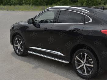 20 999 р. Пороги труба d42 с листом SLITKOFF  Haval F7x (2022-2024) рестайлинг (лист алюминиевый, проф. нержавейка)  с доставкой в г. Краснодар. Увеличить фотографию 2