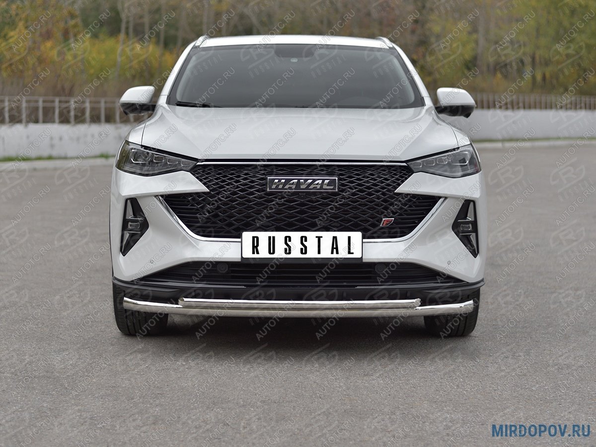 14 999 р. Защита переднего бампера d63*42 дуга SLITKOFF  Haval F7x (2022-2024) рестайлинг (нержавейка полированная)  с доставкой в г. Краснодар