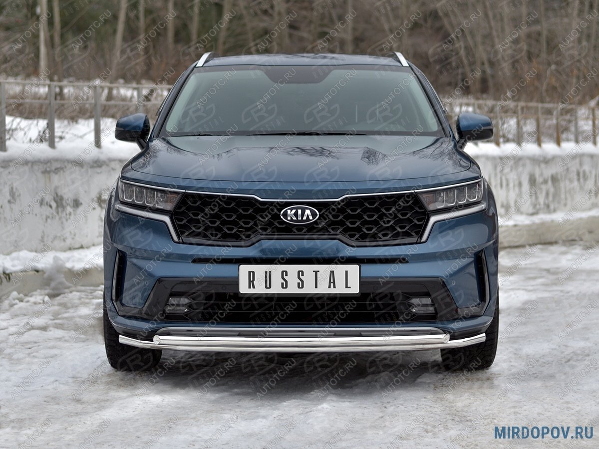 15 999 р. Защита переднего бампера d42 секции-d42 дуга SLITKOFF  KIA Sorento  MQ4 (2020-2022) (нержавейка)  с доставкой в г. Краснодар