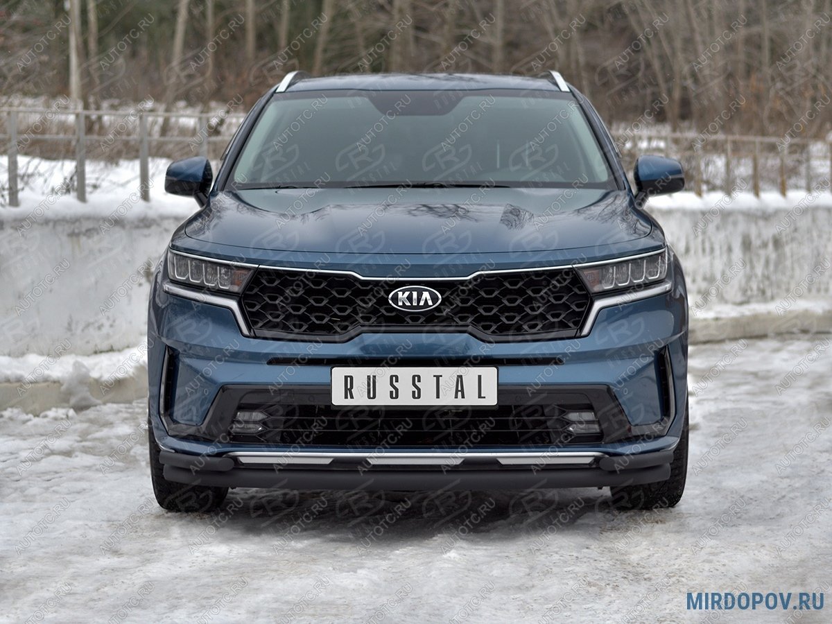 14 349 р. Защита переднего бампера d63 секции-d42 уголки SLITKOFF  KIA Sorento  MQ4 (2020-2022) (нержавейка)  с доставкой в г. Краснодар