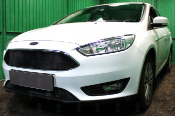 2 769 р. Защитная сетка в бампер (низ, ячейка 3х7 мм) Alfeco Стандарт  Ford Focus  3 (2014-2019) седан рестайлинг, универсал рестайлинг, хэтчбэк рестайлинг (Чёрная)  с доставкой в г. Краснодар. Увеличить фотографию 3