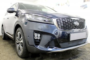 3 099 р. Защитная сетка в бампер (низ, ячейка 3х7 мм) Alfeco Стандарт  KIA Sorento  UM/Prime (2018-2020) рестайлинг (Чёрная)  с доставкой в г. Краснодар. Увеличить фотографию 2